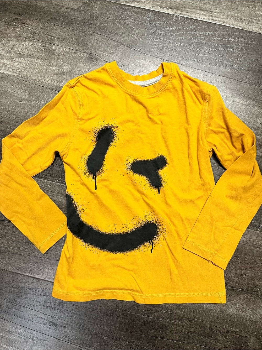 George Boys Size 6 Mustard Long Sleeve Smiley Face Tee